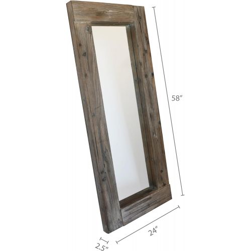  Barnyard Designs Long Decorative Wall Mirror, Rustic Distressed Unfinished Wood Frame, Vertical and Horizontal Hanging Mirror Wall Decor 58 x 24