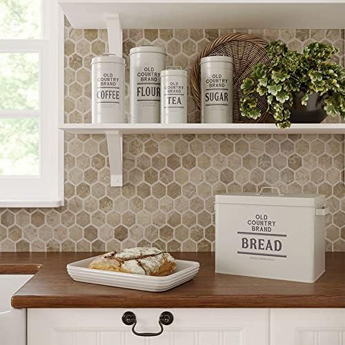  Barnyard Designs Decorative Nesting Kitchen Canister Jars with Lids, White Metal Rustic Vintage Farmhouse Container Decor for Flour Sugar Coffee Tea Storage, Set of 4, Largest is 5