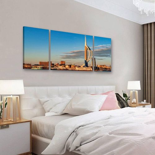  Barpapier 3 Panels Canvas Wall Art Portsmouth Harbour Waterfront HD Print Painting Wall Decor Stretched and Framed Artwork Murals Ready to Hang for Living Room Office