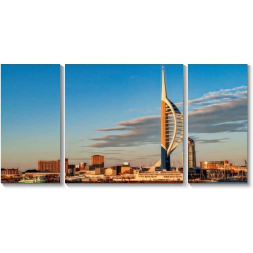  Barpapier 3 Panels Canvas Wall Art Portsmouth Harbour Waterfront HD Print Painting Wall Decor Stretched and Framed Artwork Murals Ready to Hang for Living Room Office