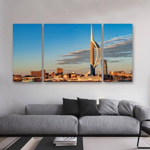  Barpapier 3 Panels Canvas Wall Art Portsmouth Harbour Waterfront HD Print Painting Wall Decor Stretched and Framed Artwork Murals Ready to Hang for Living Room Office