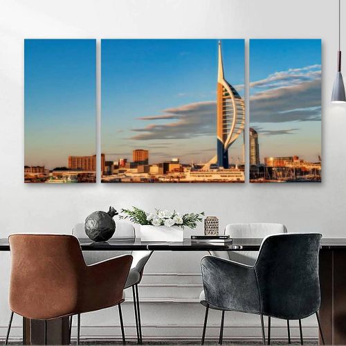  Barpapier 3 Panels Canvas Wall Art Portsmouth Harbour Waterfront HD Print Painting Wall Decor Stretched and Framed Artwork Murals Ready to Hang for Living Room Office