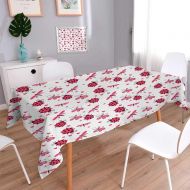 BarronTextile Ladybugs Oblong Wrinkle Resistant Tablecloth Domed Back Round Ladybugs with Hearts Flowers Dragonflies Romantic Wings Pattern Rectangular Tablecloth 60x120 Red White