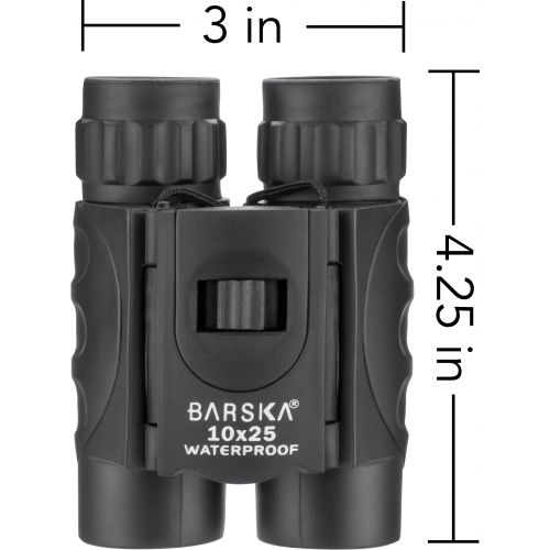  Barska Optics Colorado Waterproof Binocular 10x25mm, Black with Blue Lens, Clam Package