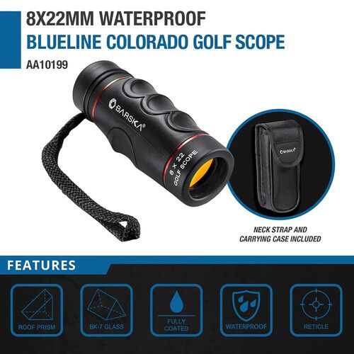  Barska 8x22 Blueline WP Golf Scope (Rangefinder Reticle, Black, Clamshell Packaging)