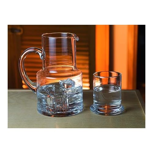  Barski - European Quality Glass - 2 Piece Water Set -Bedside Night Water Carafe/Desktop Water Carafe - With Handle - With Tumbler - Carafe is 18 oz. - Made in Europe