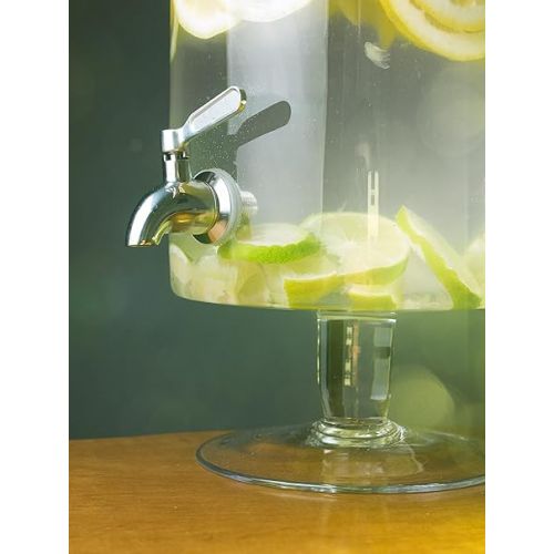  Glass - Beverage Dispenser - Cold Drink Dispencer - Iced Beverage Server -2 Gallon - 7.5 Liter (256 Fl. Oz.) - with Stainless Steel Spigot - Knob - - by Barski - Made in Europe