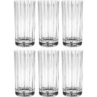 Barski - European Quality Glass- Crystal - Set of 6 - Highball - Hiball Tumblers - 14 oz. - with Classic Clear Striped Design on tumbler - Glasses are Made in Europe