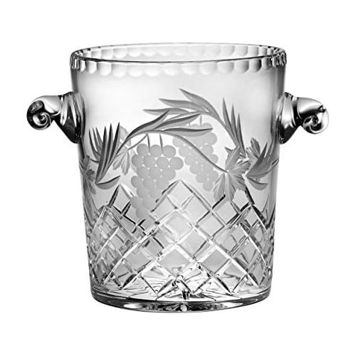  Barski - Hand Cut - Mouth Blown - Crystal - Ice Bucket - 8.5 H - With Grapevine Design - Made in Europe