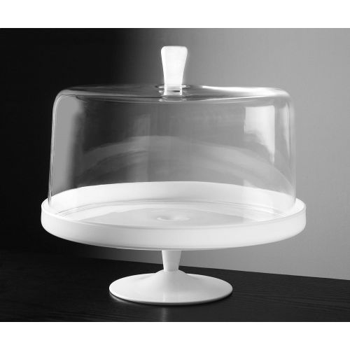  Barski - Euorpean Quality Glass - Large 2 Pc Set Footed Glass - Opal (white) Cake Stand with Large Clear Cake Dome - with Opal (white) Knob - 12.4 Diameter - Made in Europe