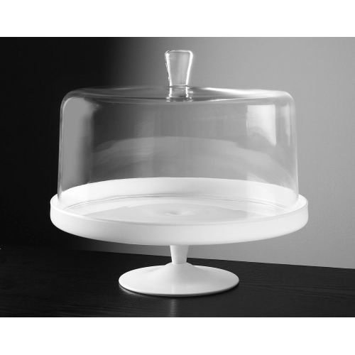  Barski - Euorpean Quality Glass - Large 2 Pc Set - Footed Glass - Opal (white) Cake Stand with Large Clear Cake Dome - 12.4 Diameter - Made in Europe