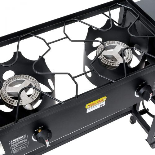  Barton Outdoor Camping Propane Double Burner Stove 2 Folding Cook Cooking Station Stand Picnic BBQ Grill 58,000 BTU, Black