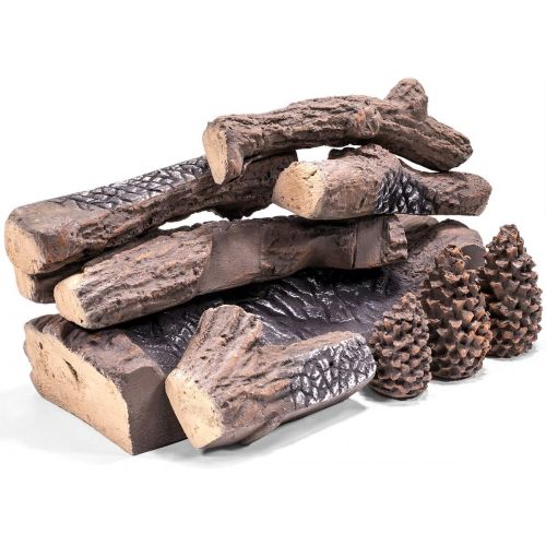  Barton Ceramic Wood Gas Fireplace Log Set for Ventless, Gas, Propane, Gas Insert, Vent-Free, Gel, Ethanol, Electric, Indoor, Outdoor Fireplaces and Fire Pits (9 PCS)