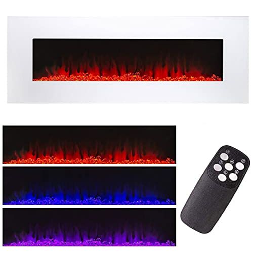  Barton 50 1500W Electric Fireplace Wall Mount Smokeless Heater Flame Timer Remote Control, White