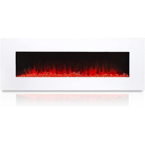  Barton 50 1500W Electric Fireplace Wall Mount Smokeless Heater Flame Timer Remote Control, White