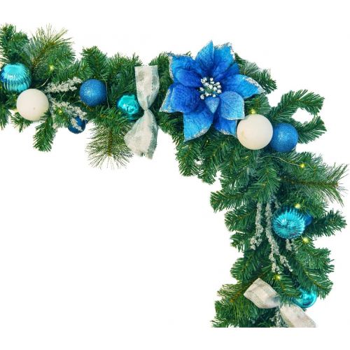  Barton Artificial Pre-Lit Teardrop Swag Wreath Garland Hanging Ornaments Christmas Wreath Garland Ornaments Battery Operated Bundle Set