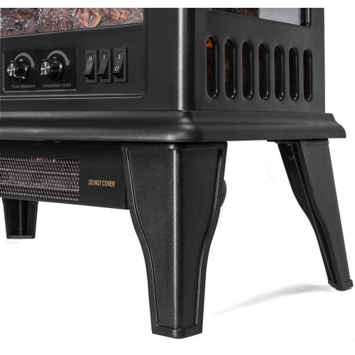  Barton 1500W Electric Fireplace Stove Heater Infrared Quartz 3D-Flame Log Stove Firebox, Black