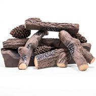 Barton 9-Pieces Ceramic Wood Gas Fireplace Log Set for Indoor/Outdoor Fireplaces and Fire Pits
