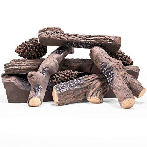  Barton 9-Pieces Ceramic Wood Gas Fireplace Log Set for Indoor/Outdoor Fireplaces and Fire Pits