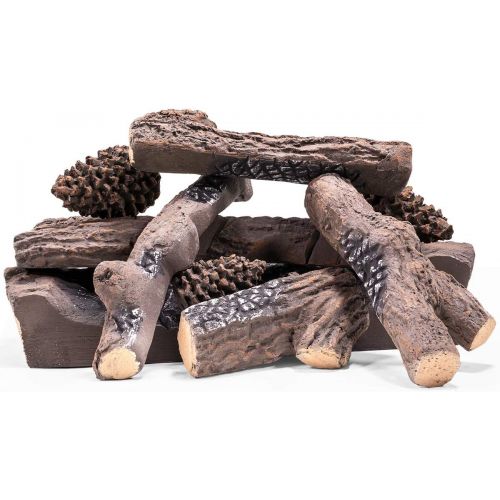  Barton 9-Pieces Ceramic Wood Gas Fireplace Log Set for Indoor/Outdoor Fireplaces and Fire Pits