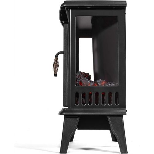  Barton 1500W Standing Vintage Electric Fireplace Stove Heater Infrared Quartz Freestanding 3D Flame Log Stove Firebox, Black