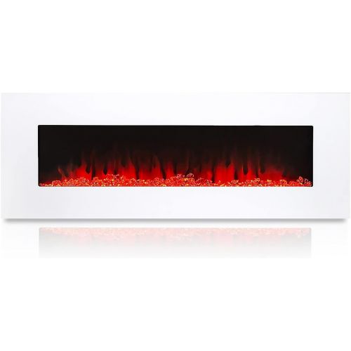  Barton 50 inch Wide Wall Mount Smokeless Electric Fireplace Flame Timer Remote Control, White