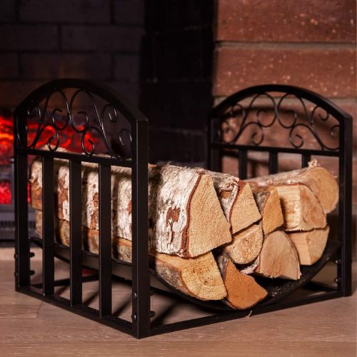  Barton 18 Wrought Iron Log Rack, Firewood Storage Holder, Fireside Log Bin for Fireplace Stove Accessories Scroll Design