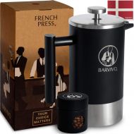 [아마존베스트]BARVIVO Barista French Press Coffee Maker - Best for Brewing Your Favorite Cup of Coffee or Tea - Comes with a Small Portable Travel Jar - The Black Double Insulated Stainless Stee