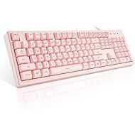 Basaltech Pink Keyboard with 7-Color LED Backlit, 104 Keys Quiet Silent Light Up Keyboard, 19-Key Anti-Ghosting Cheap Gaming Keyboard Mechanical Feeling Waterproof Wired USB for Co