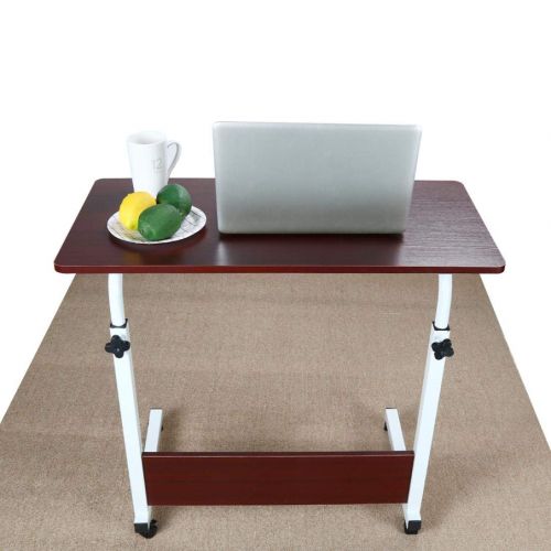  Multifunctional Lifting Mobile Computer Desk,Basde Stand Laptop Adjustable Height Table On Wheels for Bed and Sofa，Color: Red