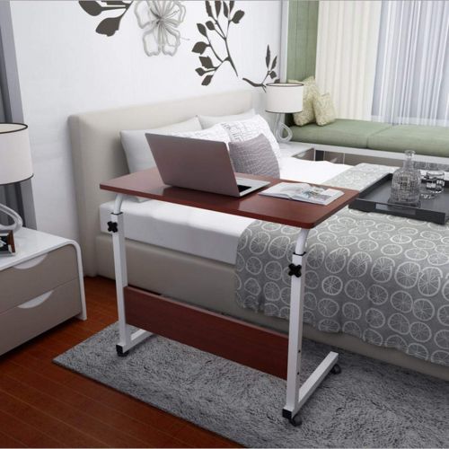  Multifunctional Lifting Mobile Computer Desk,Basde Stand Laptop Adjustable Height Table On Wheels for Bed and Sofa，Color: Red