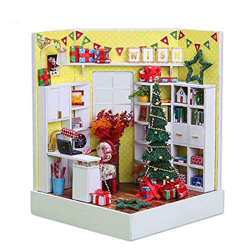  Basde Wooden DIY Dollhouse Miniature House, 3D Puzzles Wooden Handmade Miniature Toys Furniture Kit Mini Green House LED Best Birthday Gifts Women Girls (A)