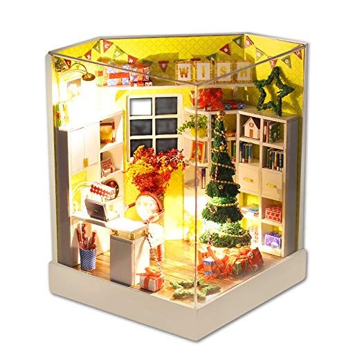  Basde Wooden DIY Dollhouse Miniature House, 3D Puzzles Wooden Handmade Miniature Toys Furniture Kit Mini Green House LED Best Birthday Gifts Women Girls (A)