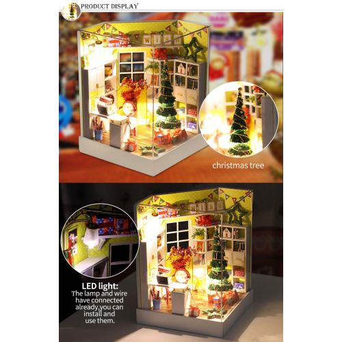  Basde Wooden DIY Dollhouse Miniature House, 3D Puzzles Wooden Handmade Miniature Toys Furniture Kit Mini Green House LED Best Birthday Gifts Women Girls (A)