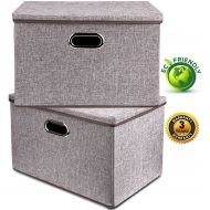 Baseshop Large Linen Fabric Foldable Storage Container [2-Pack] with Removable Lid and Handles,Storage bin box cubes Organizer - Gray For Home, Office, Nursery, Closet, Bedroom, Living Room