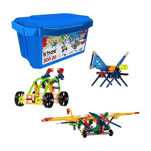  Basic Fun K'NEX | Model Building Fun Tub Set | 3D Educational Toys for Kids, 300 Piece Stem Learning Kit, Engineering for Kids, 20 Model Building Construction Toy for Children Ages 7 80202