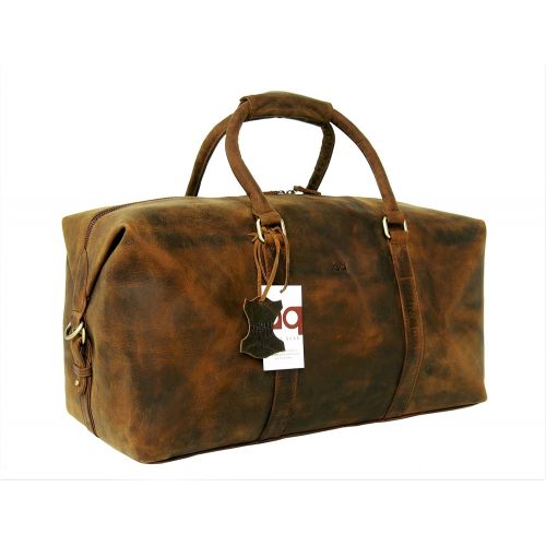  Basic Gear Full Grain Leather Duffle Bag, Weekend Travel Luggage, Carry-on Leather Bag, Gym Duffel