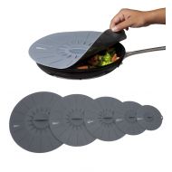 Basic Haus Microwave Cover Silicone Lids - Set of 5: 6 8 10 12 14 - Suction Covers For Pots, Frying Pans, Bowls, Cups, Skillets - Splatter Protection - Easy Food Storage - BPA Free