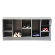 Basicwise Wooden Shoe Cubicle Storage Entryway Bench with Soft Cushion for Seating