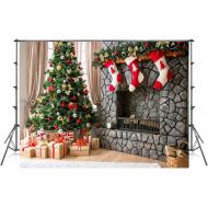 Kate 10x10ft Microfiber Christmas Photography Backdrops Fireplace Garland Seamless Photo Booth Prop Gold Star Bell Christmas Tree Background for Photo Studio