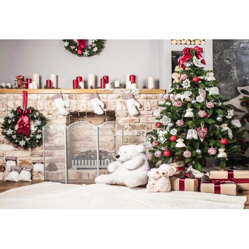  Kate 10x10ft Microfiber Christmas Photography Backdrops Fireplace Garland Seamless Photo Booth Prop Gold Star Bell Christmas Tree Background for Photo Studio