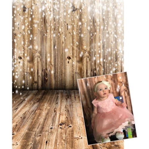  Kate 8x8 ft Light Brown Wood Floor and Wall Photo Backgrounds no Wrinkle Christmas Photography Backdrops for Wedding Seamless Backdrop