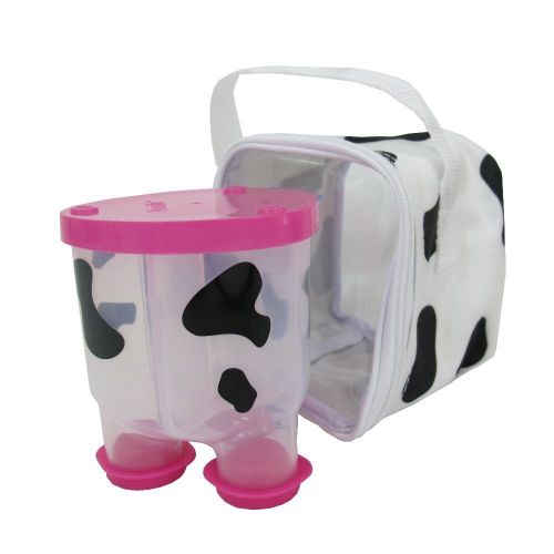  [아마존베스트]Basilic Baby Formula Milk Powder Dispenser/Snack Storage Cow Pattern - 3 Compartment (Pink)