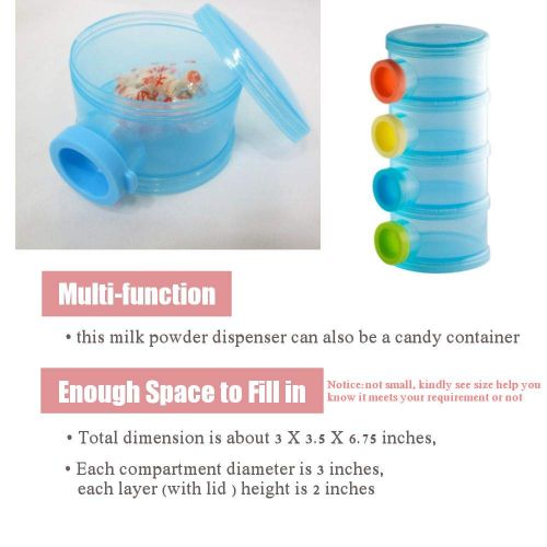  [아마존베스트]Basilic Baby Formula Dispenser/Milk Powder Container/Snack Storage/Pot - 4 Compartment (Blue)