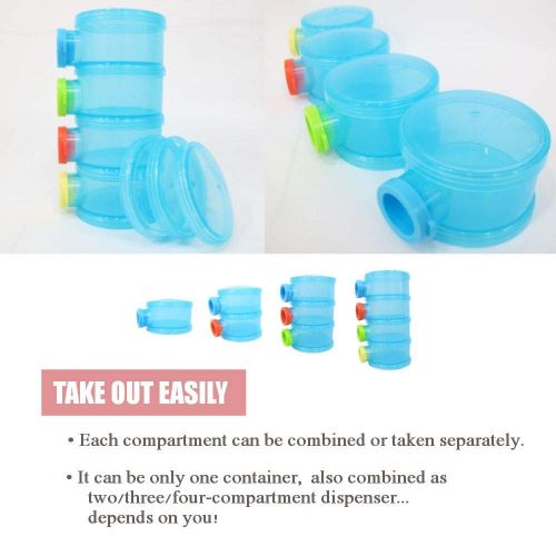  [아마존베스트]Basilic Baby Formula Dispenser/Milk Powder Container/Snack Storage/Pot - 4 Compartment (Blue)