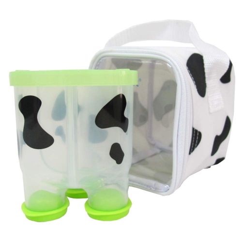  [아마존베스트]Basilic Baby Formula Milk Powder Dispenser/Snack Storage Cow Pattern - 3 Compartment (Green)