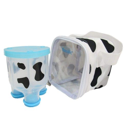  [아마존베스트]Basilic Baby Formula Milk Powder Dispenser/Snack Storage Cow Pattern - 3 Compartment (Blue)
