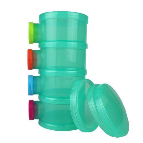  [아마존베스트]Basilic Baby Formula Dispenser/Milk Powder Container/Snack Storage/Pot - 4 Compartment (Green)