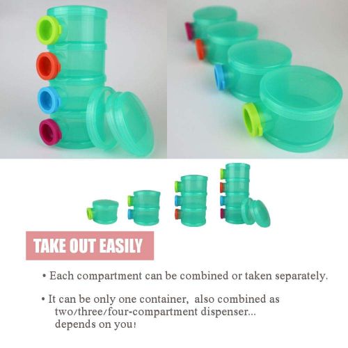  [아마존베스트]Basilic Baby Formula Dispenser/Milk Powder Container/Snack Storage/Pot - 4 Compartment (Green)