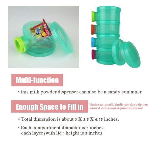  [아마존베스트]Basilic Baby Formula Dispenser/Milk Powder Container/Snack Storage/Pot - 4 Compartment (Green)